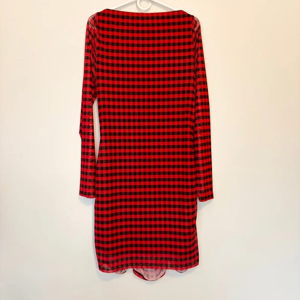 Bar III Red and Black Plaid Midi Dress - Picture 2 of 5